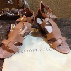 ELLIOTT LUCCA Leather Wedge Sandals Zip Heel w/Bag